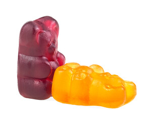 Jelly bears candy isolated on a white background. Two loving jelly bears.