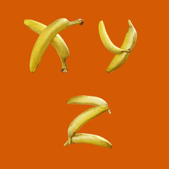 Banana fruit capital letters alphabet - letters X-Z