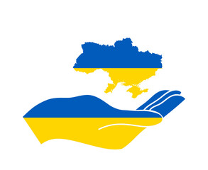 Ukraine Hands Emblem And Flag Map National Europe Symbol Abstract Vector Design