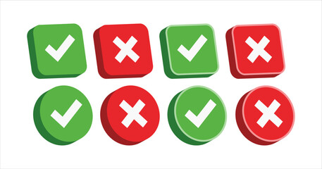 3D Yes no rectangle circular icon mark symbol design ilustration collection vector. Check positive and negative response element.