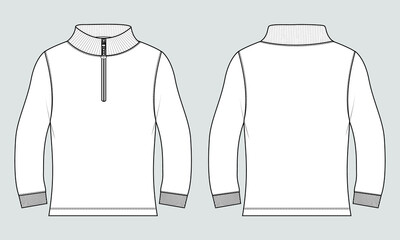 Long sleeve Short zipper and Stand Up Collar jacket sweatshirt overall technical fashion flat sketch vector illustration Mock up Template.