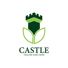 Authentic Castle tower and shield silhouette for real estate, protect systems. © chusni