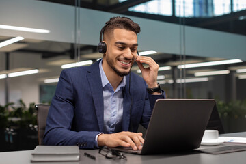 Cheerful arabic entrepreneur having video call with business partners