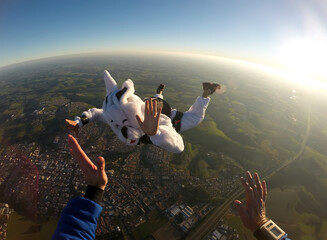 Crazy easter bunny costume skydiver