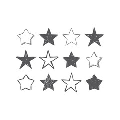 Hand drawn star icons. Set of doodle stars.