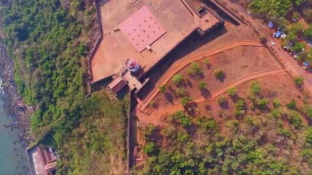 A drone capturing the beautiful view of a fort in Sinquerim, Goa, India.