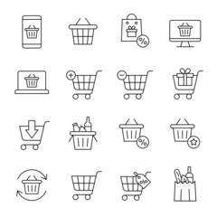 Shopping basket line icons