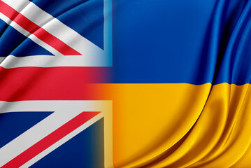Flags of Ukraine and UK. 3d Rendering.