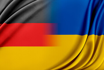 Flag of Ukraine and the flag of the Germany. 3d Rendering.