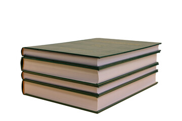 a pile of PhD theses of green cover, isolated on white background