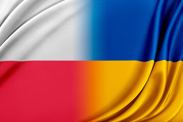Flags of Poland and Ukraine. 3d Rendering.