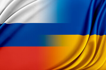 Flags of Russia and Ukraine. 3d Rendering.