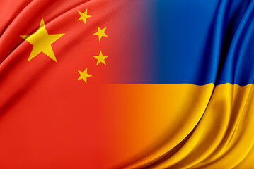 Flag of Ukraine and the flag of the European Union. 3d Rendering.
