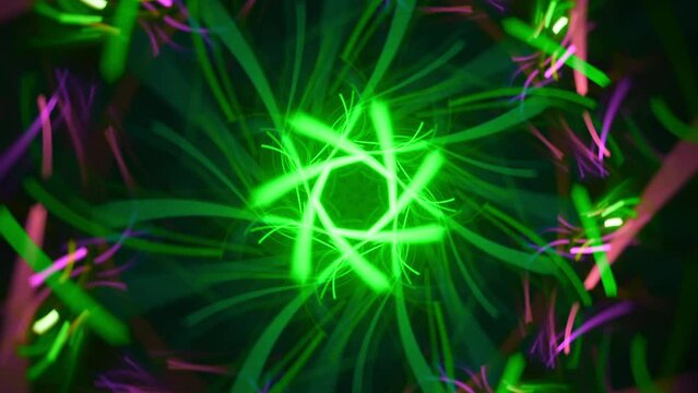 Kaleidoscope floral fractal abstract - green kryptonite - seamless looping music vj colorful chaotic streaming backdrop art.