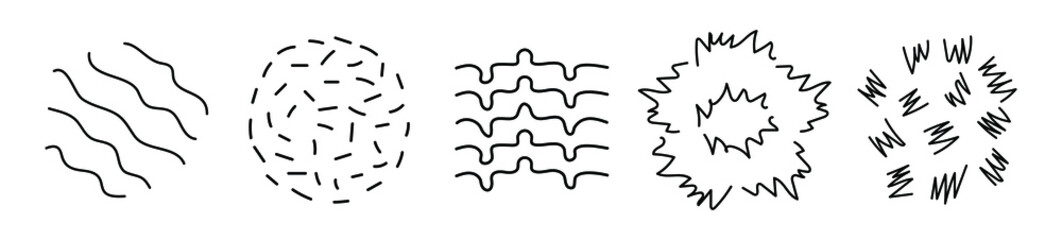 Set of abstract doodle textures. Elements for creating patterns. Vector illustration.