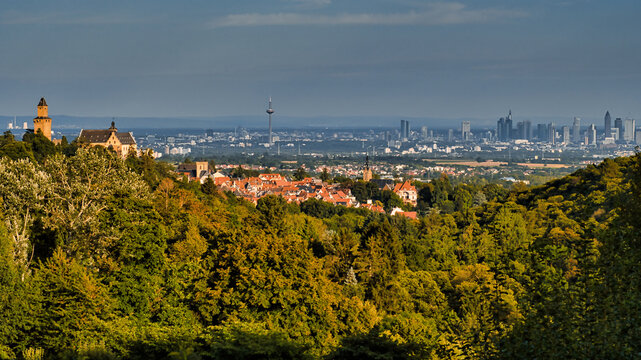 Panoramic view of Kronberg im Taunus town in the Hochtaunuskreis district, Hesse, Germany