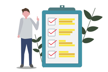 チェックリストと男性 バインダー ファイル 人物 ベクターイラスト