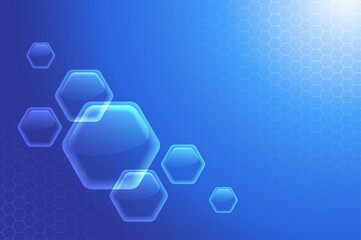 Blue Gradient Reflect Technology Hexagon Pattern 3D Glass Blank Space Empty Concept Abstract Background Banner