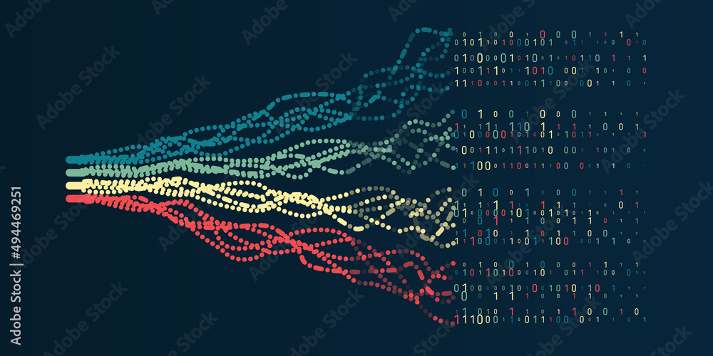 Leinwandbilder A dynamic array of information consisting of multi-colored lines and waves. Data sorting process. Big data stream futuristic infographics. File structuring, machine learning. Big data visualization.