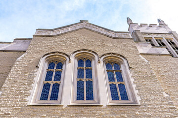 Colonial facade of Yorkminster Baptist Church in Toronto, Canada