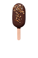 Ice cream, ice cream, colored ice cream, chocolate ice cream, photographed ice cream on a white background, ice cream on a wooden stick, ice cream on a stick, ice cream with chocolate coating