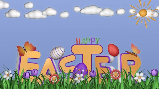 Happy Easter, animation 3D on a seamless loop