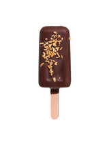 Ice cream, ice cream, colored ice cream, chocolate ice cream, photographed ice cream on a white background, ice cream on a wooden stick, ice cream on a stick, ice cream with chocolate coating