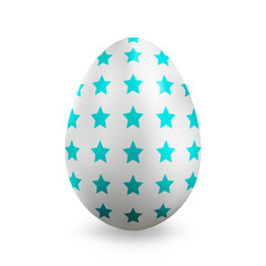 Happy Easter. Big white egg with pattern. Realistic chicken egg on a white background. Design element. Isolate.	