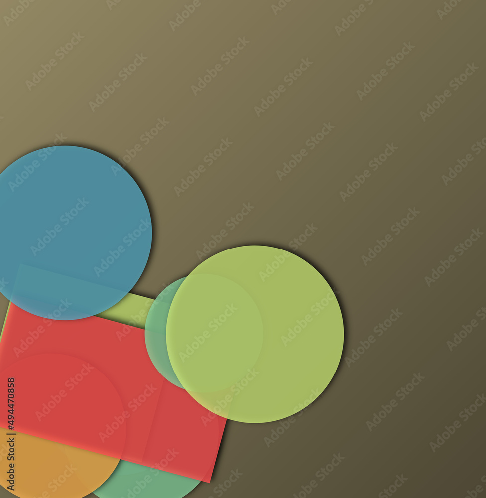 Poster 3d rendering illustration of pattern with colorful geometric shapes on the grey background