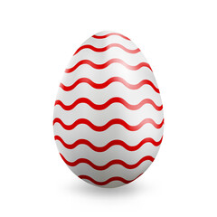 Happy Easter. Big white egg with pattern. Realistic chicken egg on a white background. Design element. Isolate.	
