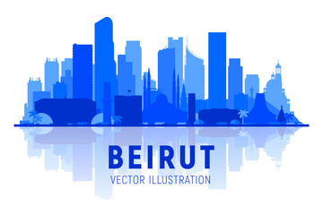 Beirut Lebanon skyline silhouette at white background. Vector Illustration. Business travel and tourism concept with modern buildings. Image for banner or web site.