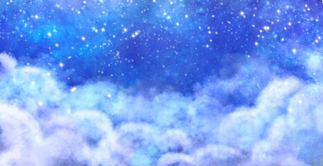 優しい雰囲気の星空 宇宙 雲 手書き背景素材 © AMONT