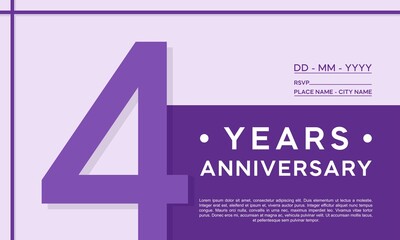 4th anniversary logo. Anniversary celebration logo design with purple color for booklet, flyer, magazine, brochure poster, web, invitation or greeting card. vector illustrations.