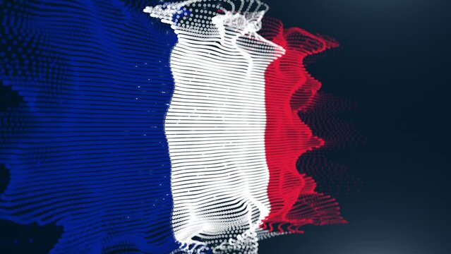 France flag made of particles in a seamless loop on black background. Perfect for project that depicts France history, culture, and people.