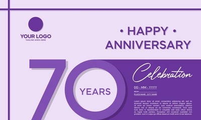 70th anniversary logo. Anniversary celebration logo design with purple color for booklet, flyer, magazine, brochure poster, web, invitation or greeting card. vector illustrations.