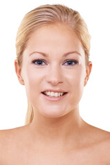 Obraz premium Im all about skincare. Studio portrait of a gorgeous young woman isolated on white.