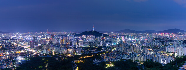 Seoul city night view from Inwangsan