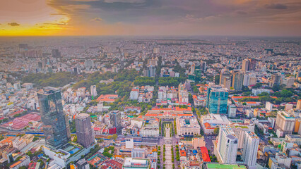 Fototapeta na wymiar Beautiful Sunset at Ho Chi Minh City, commonly known by its previous name, Saigon is the largest and most populous city in Vietnam