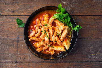 chicken tomato sauce beef stroganoff stew braised chickens meat breast stroganoff food fresh meal snack on the table copy space food background 
