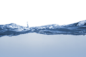 Water splash Aqua flowing in waves and creating bubbles Drops on the water surface feel fresh and clean isolated on white background.