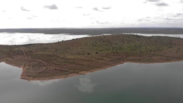 Aerial images of the huge Reservoir of Alange, in Extremadura.