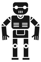 Toy robot icon. Funny android. Black cyborg