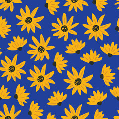 Ukraine vector seamless vector background. Sunflowers in Ukrainian national colours blue yellow. Repeating pattern. Support Ukraine pattern