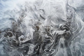 Dark smoke on white ink background, colorful fog, abstract swirling ocean sea, acrylic paint...
