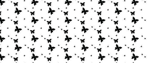 Abstract pattern with butterflies. Black on white. black and white background