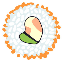 Seafood roll. Traditional japanese food. Cartoon maki