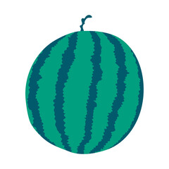 Whole Watermelon icon. Vector summer fruits. Green striped watermelon on white background.