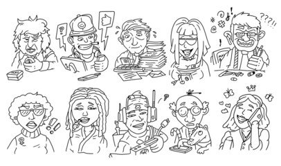 consumer and client character types served by customer support or for product development. disabled and different ethnic backgrounds and ages. stereotypical characters.