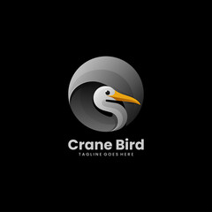 Vector Logo Illustration Crane Bird Gradient Colorful Style.