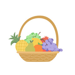 Wicker basket with various fruits.